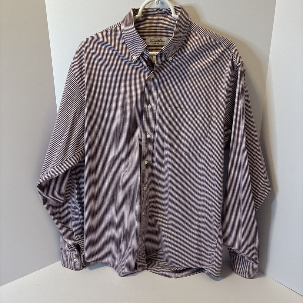 Brooks Brothers Mens 16-36/37 Burgundy Gingham Button Down Long Sleeve Shirt